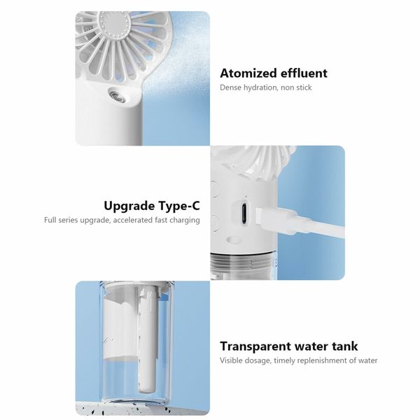 Portable Fan, Handheld Fan with Water Mist Spray Desk Fan 4 Speed Face Steamer Fan USB Spray Cooling Fans with Clear Water Tank for Outdoor Indoor White