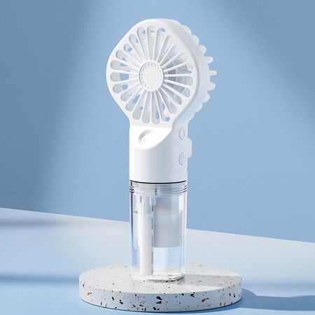 Portable Fan, Handheld Fan with Water Mist Spray Desk Fan 4 Speed Face Steamer Fan USB Spray Cooling Fans with Clear Water Tank for Outdoor Indoor White