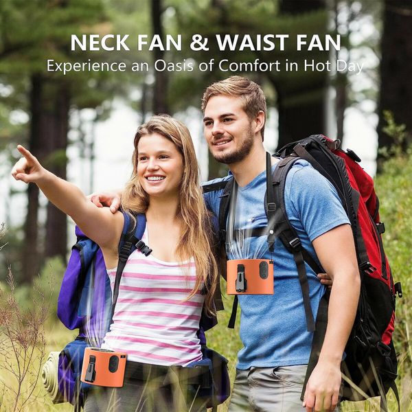 Portable Waist Rechargeable Neck Fan for Outdoor Work Factory Warehouse,Travel, Hiking(Orange)