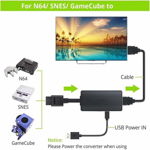 N64 to HDMI Converter Adapter, Support Game Console to HDTV Adapter HDMI Link Cable for N64 SNES NGC SFC, Plug and Play