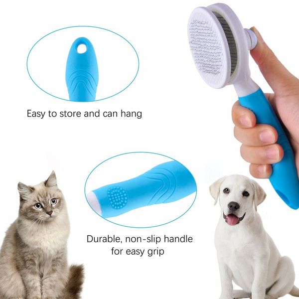 Cat Grooming Brush, Self Cleaning Slicker Brushes for Dogs Cats Pet Grooming Brush Tool (BLUE)