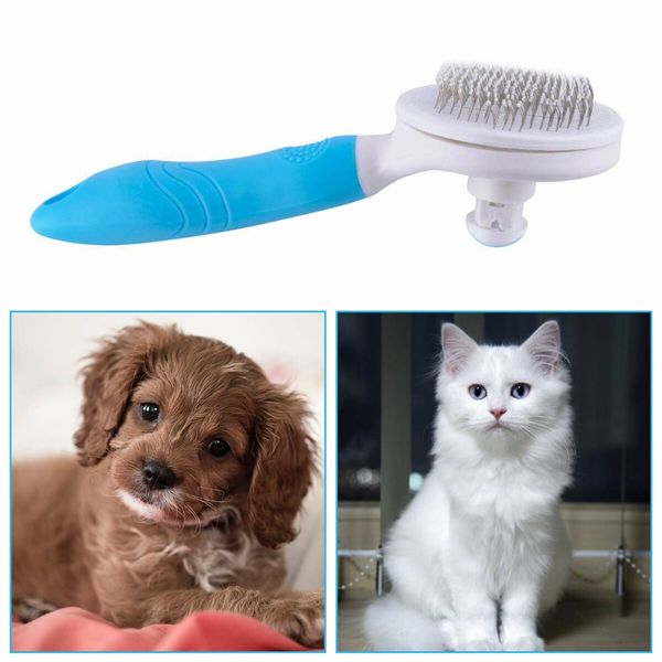 Cat Grooming Brush, Self Cleaning Slicker Brushes for Dogs Cats Pet Grooming Brush Tool (BLUE)