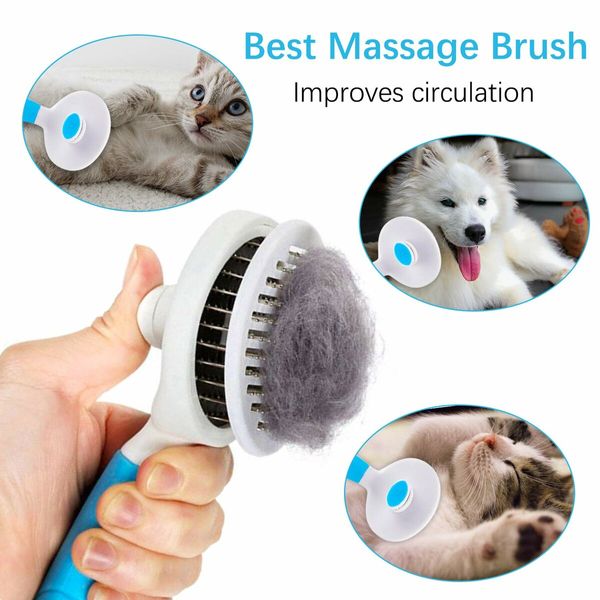 Cat Grooming Brush, Self Cleaning Slicker Brushes for Dogs Cats Pet Grooming Brush Tool (BLUE)