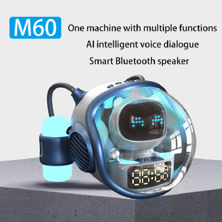 Smart Wireless Rechargeable Speakers Voice Clock With RGB Lamp FM Radio Support TF Playback(Blue)