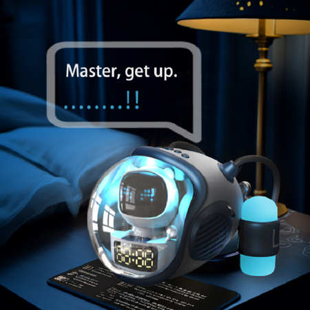 Smart Wireless Rechargeable Speakers Voice Clock With RGB Lamp FM Radio Support TF Playback(Blue)