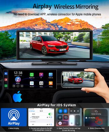 64G Android OS Wireless Apple Carplay Android Auto with Dash Cam 10 26 Carplay Screen with GPS Navigation Mirror Link Backup Camera Loop