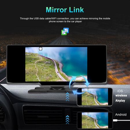 64G Android OS Wireless Apple Carplay Android Auto with Dash Cam 10 26 Carplay Screen with GPS Navigation Mirror Link Backup Camera Loop