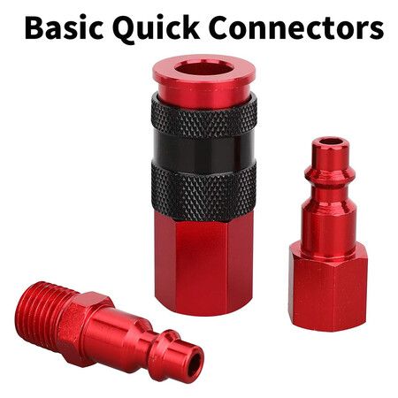 1/4 in x 25 ft Polyurethane Recoil Air Hose with Bend Restrictors Compressor Hose with 1/4 inch Industrial Universal Quick Coupler and I/M Plug Kit, Red