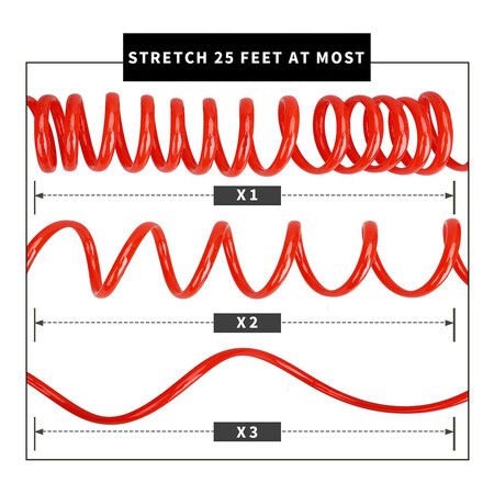 1/4 in x 25 ft Polyurethane Recoil Air Hose with Bend Restrictors Compressor Hose with 1/4 inch Industrial Universal Quick Coupler and I/M Plug Kit, Red
