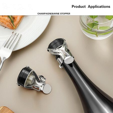 2PCS Champagne Wine Bottle Stoppers Stainless Steel with Food Grade Silicone, Leak Proof Keep Fresh Reusable Saver (2 PCS Silver）