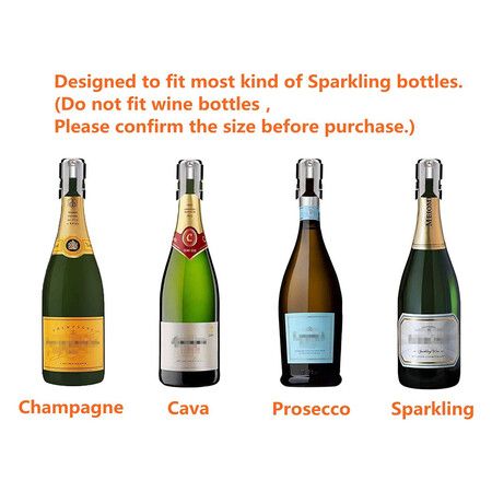 2Pcs Champagne Sealer Stopper, Stainless Steel Sparkling Wine Bottle Plug Sealer Set for Champagne