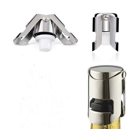 2Pcs Champagne Sealer Stopper, Stainless Steel Sparkling Wine Bottle Plug Sealer Set for Champagne