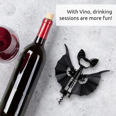 Vino Spooky Bat 2 in 1 Wine nd Beer Opener, Corkscrew and Bottle Opener