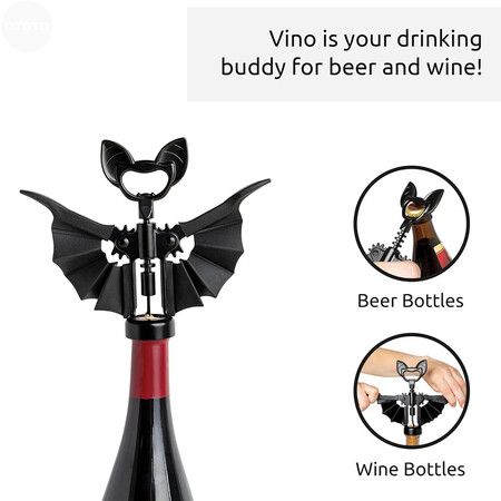 Vino Spooky Bat 2 in 1 Wine nd Beer Opener, Corkscrew and Bottle Opener