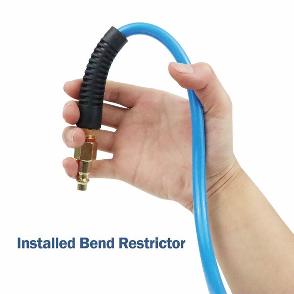 PU Recoil Air Compressor Hose 1/4 inch Inner Diameter by 25 Ft Long with Bend Restrictor 25 Ft