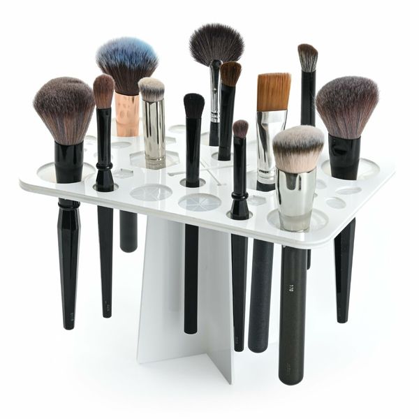 Makeup Brushes Drying Rack, Brushes Dryer 28 Slot Holder Stand Tray Support Display for Makeup (White)