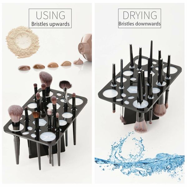 Makeup Brushes Drying Rack, Brushes Dryer 28 Slot Holder Stand Tray Support Display for Makeup (White)