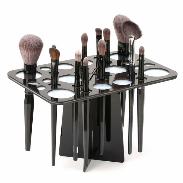 Makeup Brushes Drying Rack, Brushes Dryer 28 Slot Holder Stand Tray Support Display for Makeup (Black)