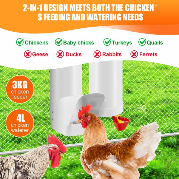 Chicken Bird Feeder Waterer Set Automatic Water Dispenser Poultry Coop 3KG Food 4L Drinker Kit Auto Aviary Chook Chick Hen Quail Drinking Cup