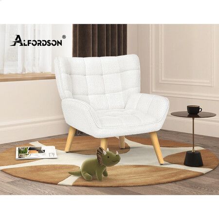 ALFORDSON Wooden Armchair Lounge Accent Chair Sofa Couch Sherpa Boucle White