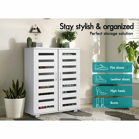 ALFORDSON Shoe Cabinet Organiser Storage Rack Drawer Shelf 21 pairs White