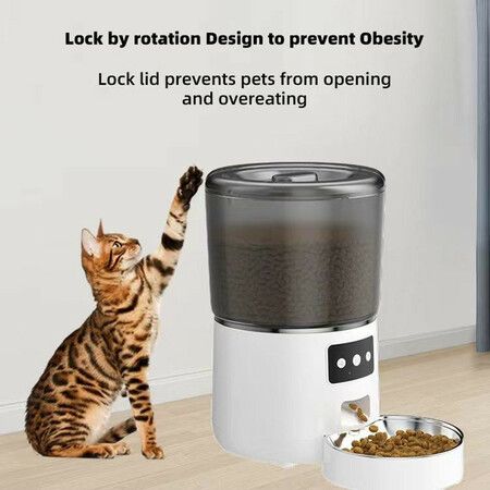 4L Automatic Smart Cat Feeders with LCD Display for Timer Cat Food Dispenser Stainless Steel Bowls(Black)