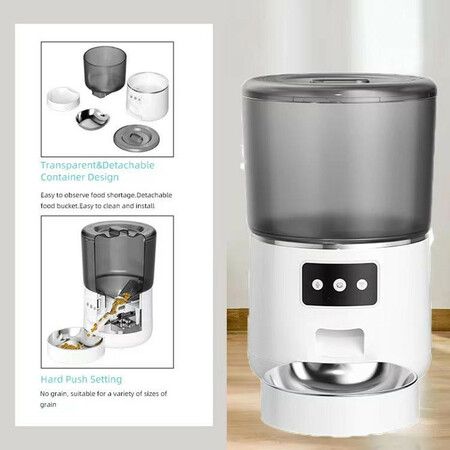 4L Automatic Smart Cat Feeders with LCD Display for Timer Cat Food Dispenser Stainless Steel Bowls(Black)