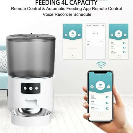 Automatic Cat Feeder, WiFi Automatic Cat Food Dispenser with APP Control, Smart Timed  Pet Feeder with Stainless Steel Bowl(White)