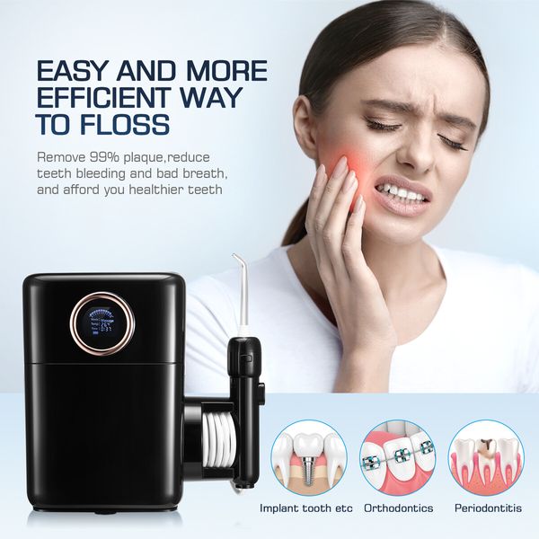 Water Flosser Tooth Cleaner Electric Oral Irrigator Dental Teeth Care 900ml Capacity With Filter UV Steriliser Black