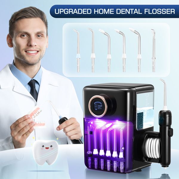 Water Flosser Tooth Cleaner Electric Oral Irrigator Dental Teeth Care 900ml Capacity With Filter UV Steriliser Black