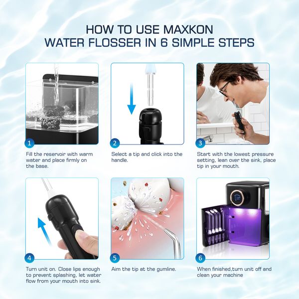 Water Flosser Tooth Cleaner Electric Oral Irrigator Dental Teeth Care 900ml Capacity With Filter UV Steriliser Black