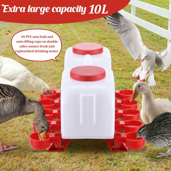 Chicken Bird Water Feeder Auto Chick Waterer Automatic Poultry Dispenser Drinker Hen Watering System Chook Gravity Fed 10L