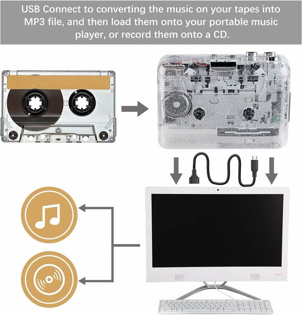 Cassette Player Portable USB Cassette Player Transparent Cassette Tape Player