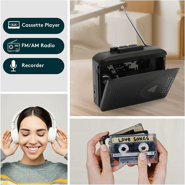 Cassette Player, Portable Cassette Player Recorder AM FM Radio Stereo, Walkman Cassette Tape Player