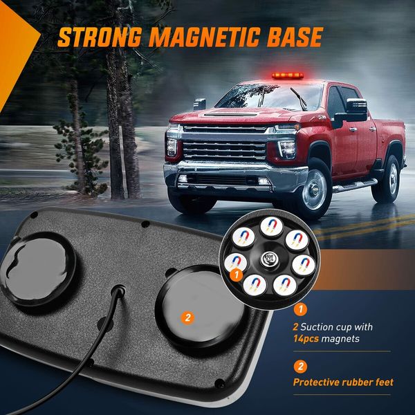 12 Inch Roof Top Strobe Lights 48LED Hazard  Emergency  Warning LED Flashing Light  Magnetic  12V 24V Cars Trucks Tractors Snow Plows Construction Vehicles