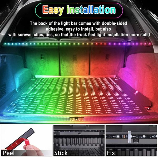 Truck Bed Light Strip RGB-IC LED Lights for Truck Pickup DIY Music synchronous with APP and RF Remote Control 3PCS 60 inch 150cm Truck Bed Lighting