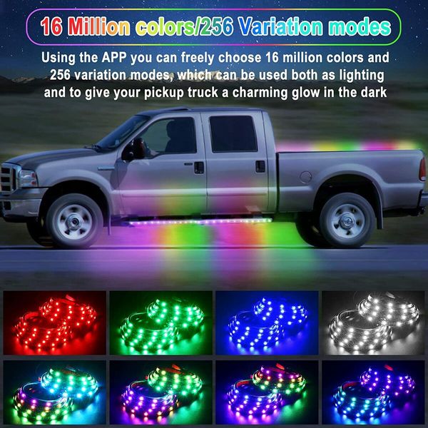 Truck Bed Light Strip RGB-IC LED Lights for Truck Pickup DIY Music synchronous with APP and RF Remote Control 3PCS 60 inch 150cm Truck Bed Lighting