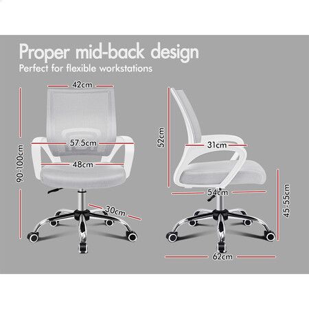 ALFORDSON Mesh Office Chair Mid Back White Grey