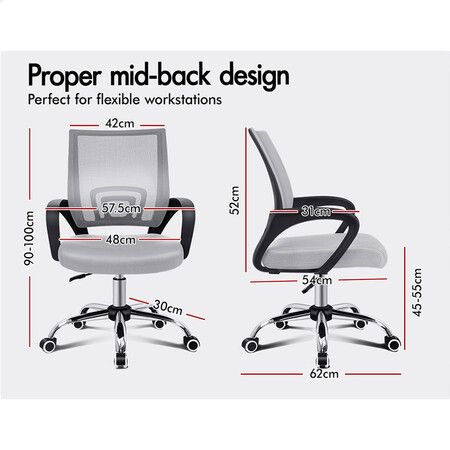 ALFORDSON Mesh Office Chair Mid Back Black Grey