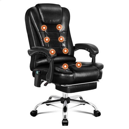 ALFORDSON Massage Office Chair Heated Seat Executive Gaming Racer PU Leather Black