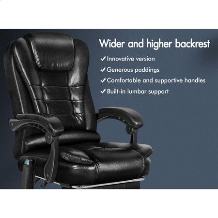 ALFORDSON Massage Office Chair Heated Seat Executive Gaming Racer PU Leather Black