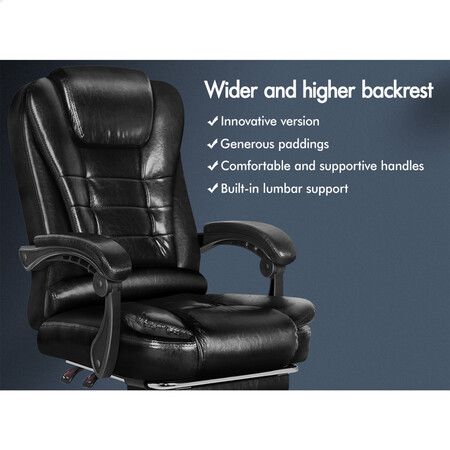 ALFORDSON Office Chair Gaming Executive Computer Racer PU Leather Seat Footrest Black