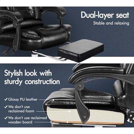 ALFORDSON Office Chair Gaming Executive Computer Racer PU Leather Seat Footrest Black