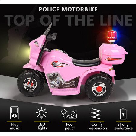 ALFORDSON Kids Ride On Car Police Motorcycle 6V Electric Toy 25W Motor MP3 Pink