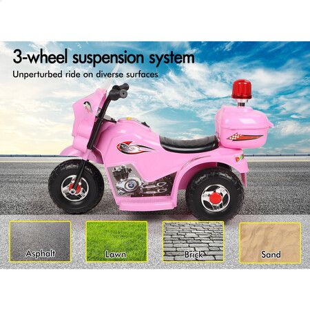 ALFORDSON Kids Ride On Car Police Motorcycle 6V Electric Toy 25W Motor MP3 Pink