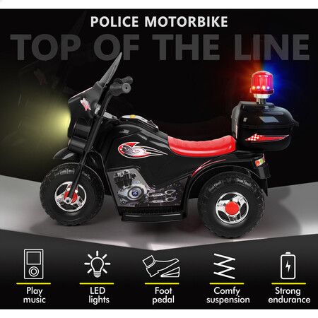 ALFORDSON Kids Ride On Car Police Motorcycle 6V Electric Toy 25W Motor MP3 Black