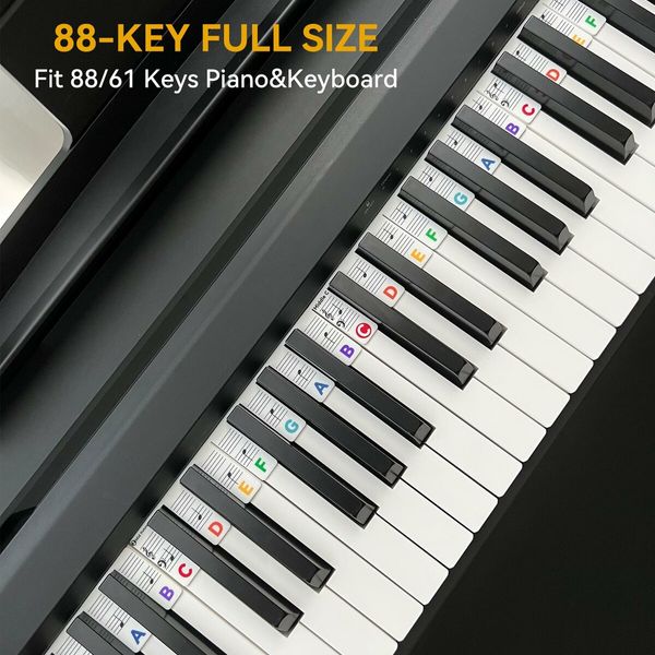 Piano Notes Guide for Beginner,Removeable Piano Keyboard Note Labels for Learning,88 Key Full Size,Made of Silicone,No Need Stickers,Reusable (Colorful)