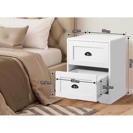 ALFORDSON 2x Bedside Table Hamptons Nightstand Storage Side End Cabinet White