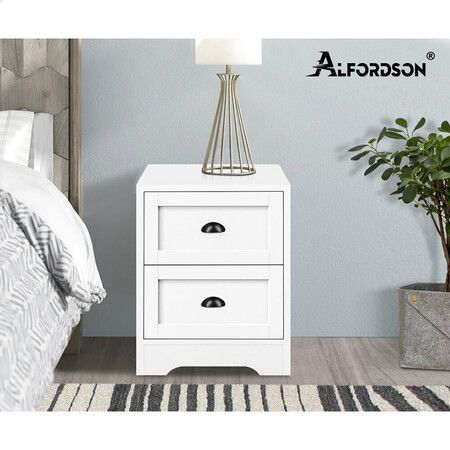 ALFORDSON 2x Bedside Table Hamptons Nightstand Storage Side End Cabinet White