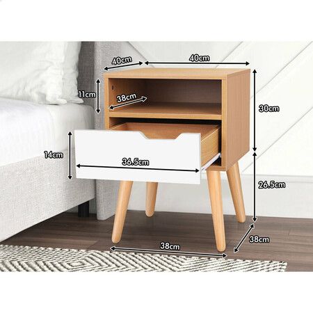 ALFORDSON Bedside Table Nightstand Side Storage Cabinet Scandinavian White